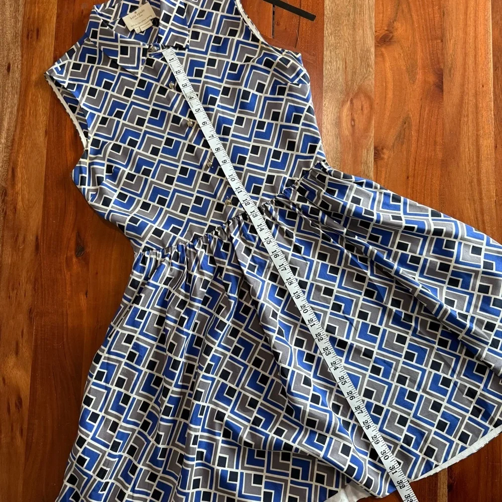 Kate Spade Lora Sleeveless Gray Blue Collared Silk Dress with Pockets